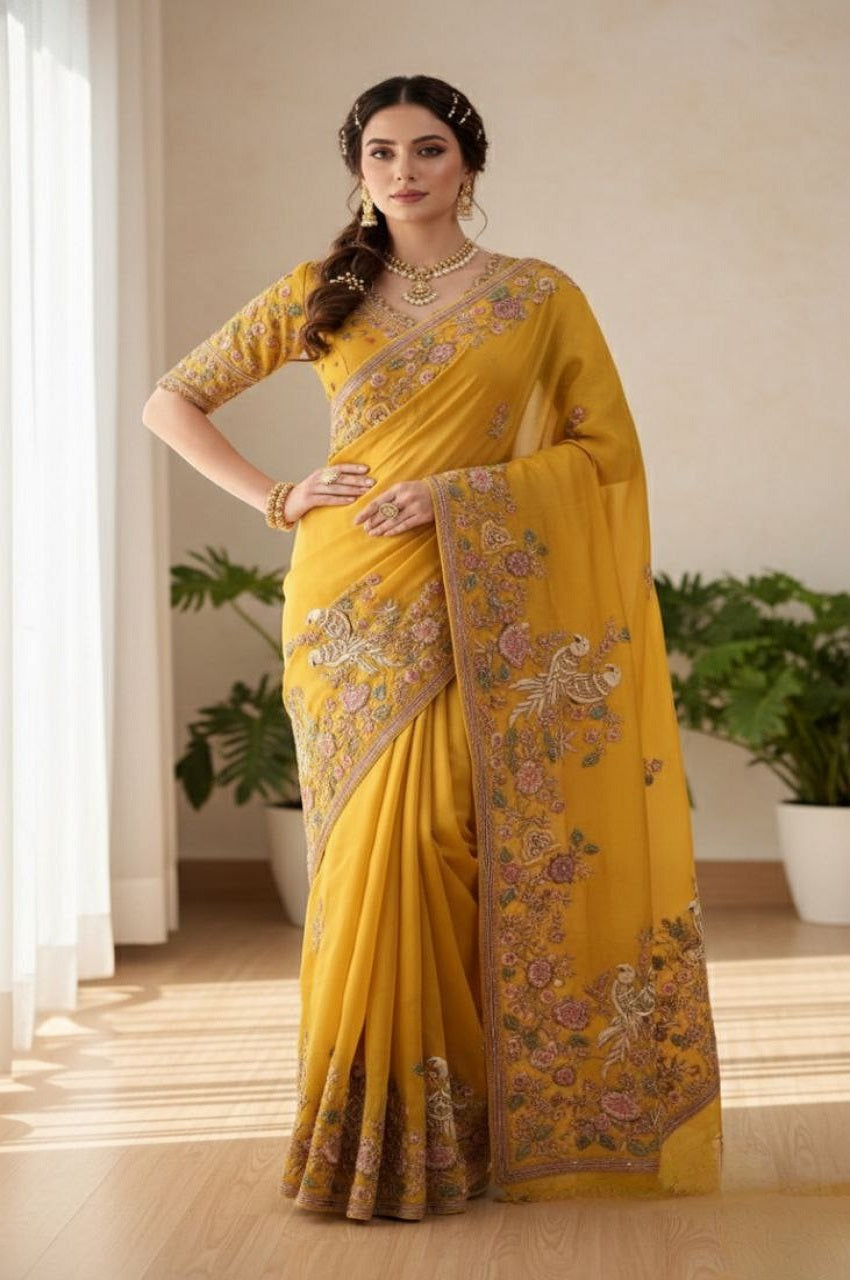 Haldi Special Soft NxC Moss chiffon Saree