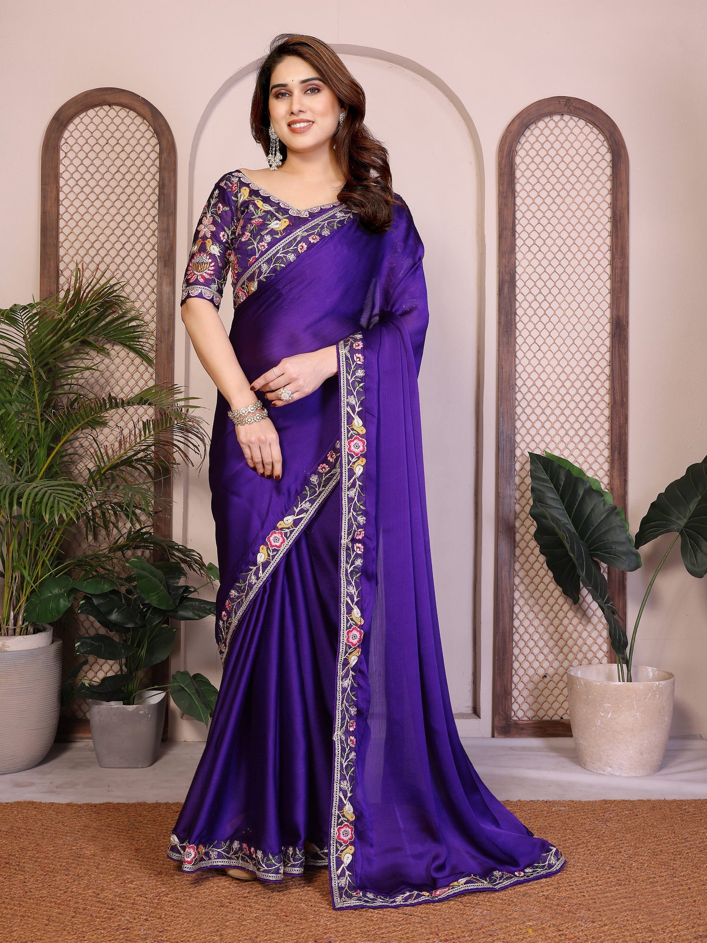 Party Wear Soft Sattin Chiffon Saree