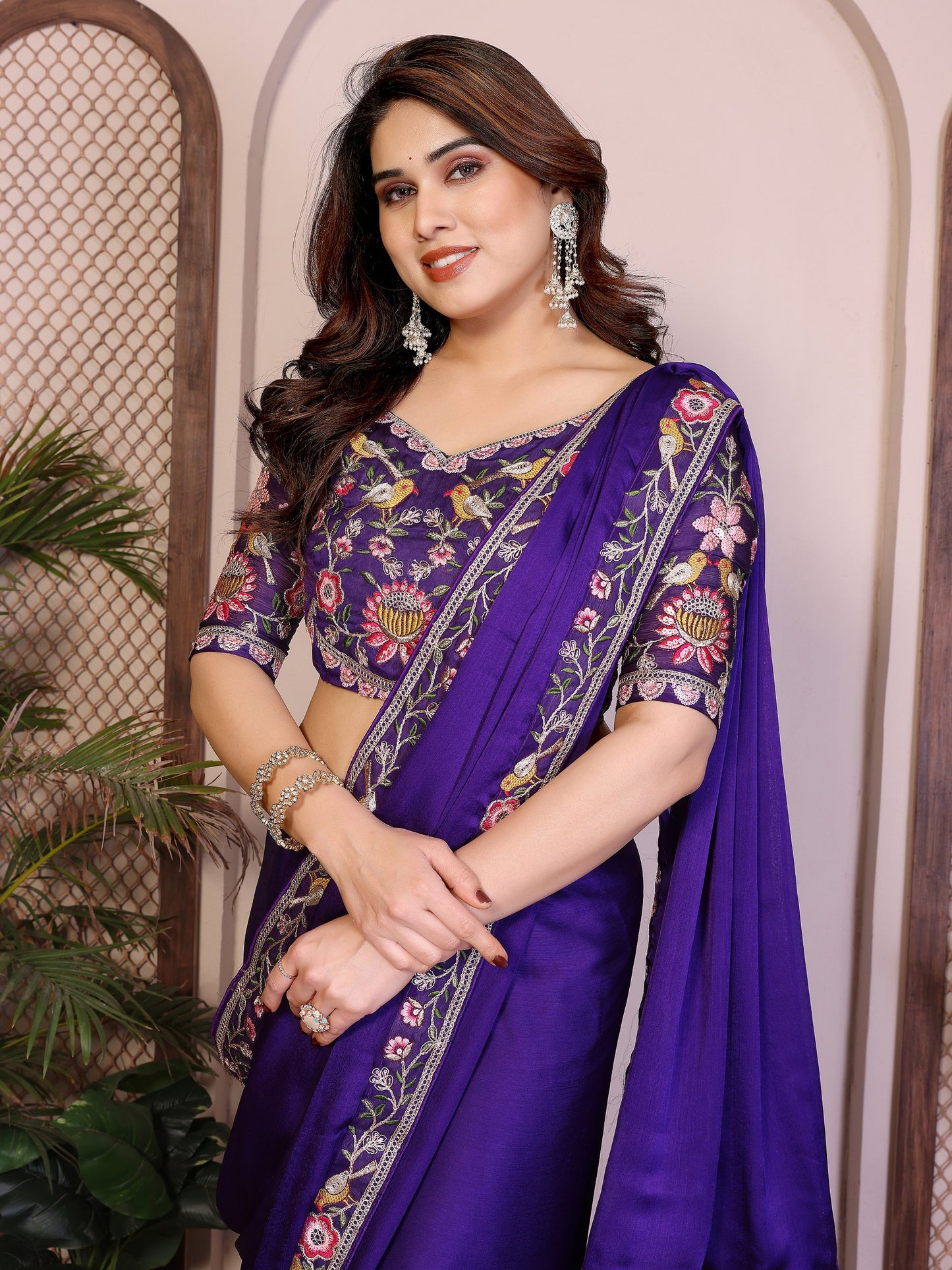Party Wear Soft Sattin Chiffon Saree
