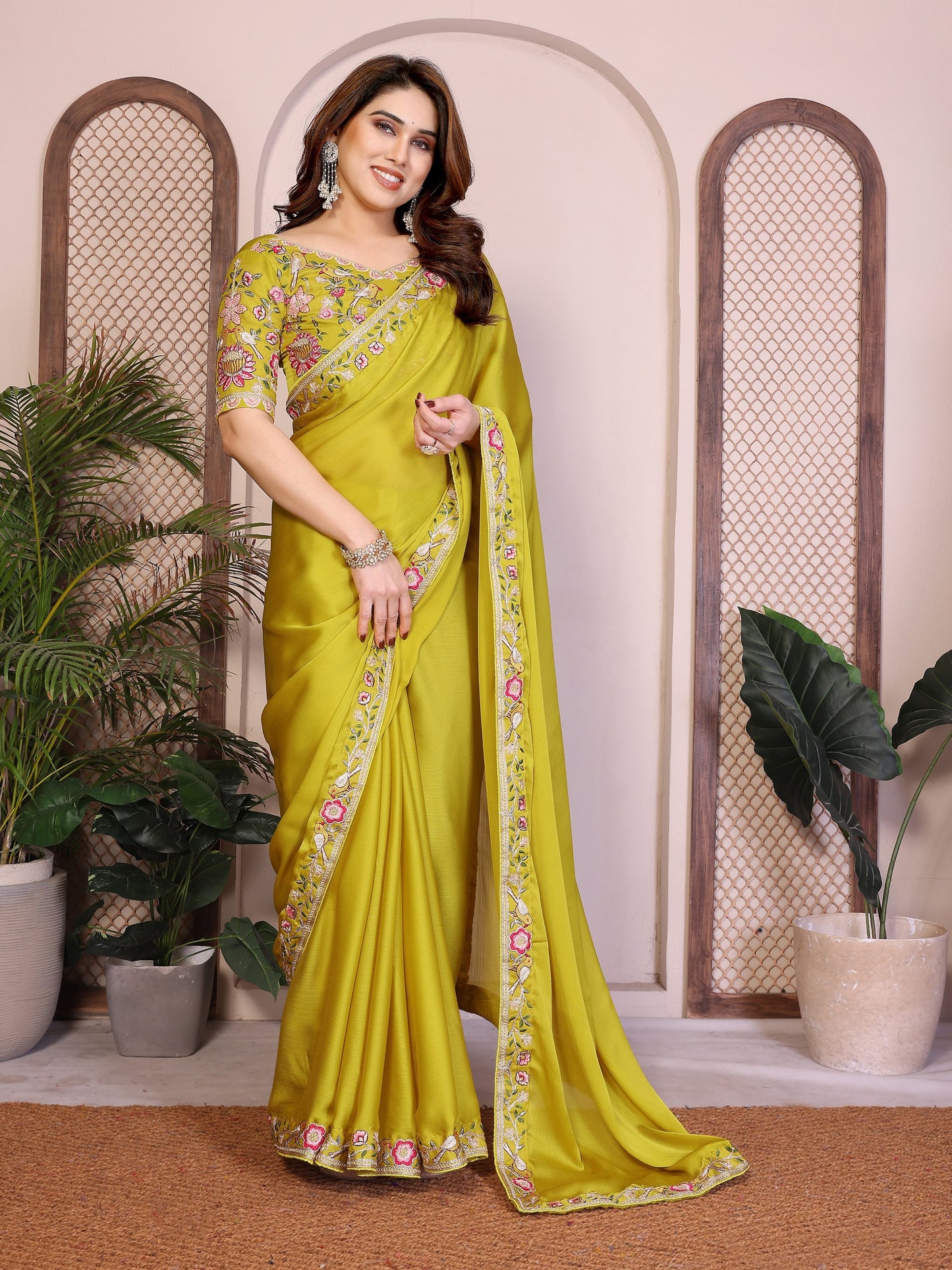 Party Wear Soft Sattin Chiffon Saree