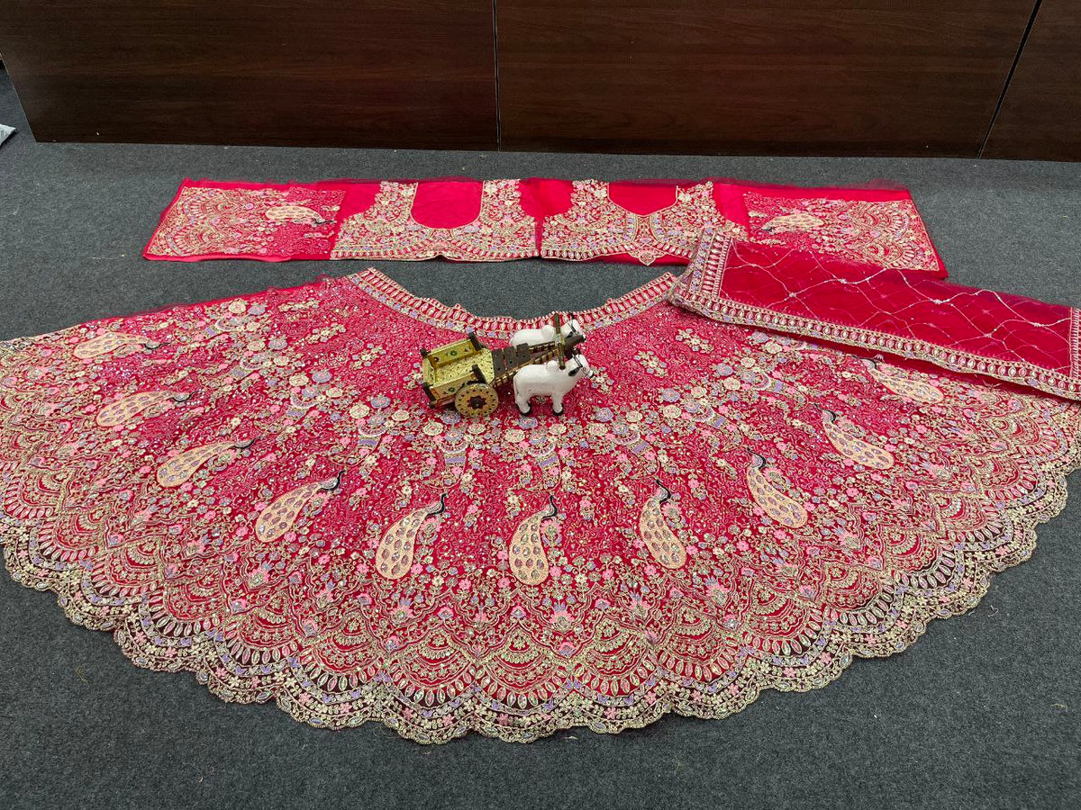 Peacock Motif Embroidered Net Lehenga Choli Set with Dupatta
