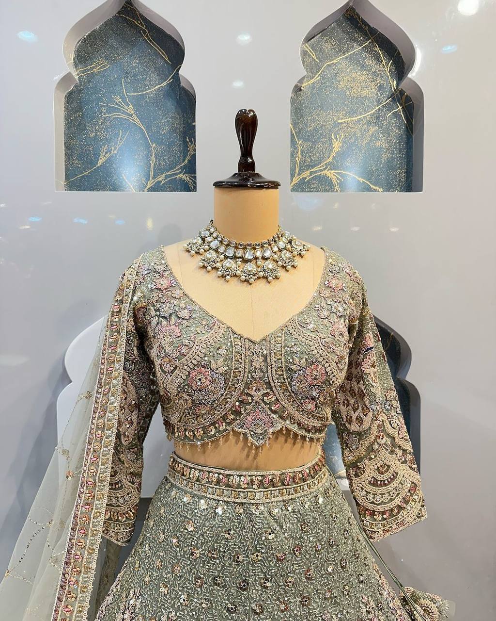 Peacock Motif Embroidered Net Lehenga Choli Set with Dupatta