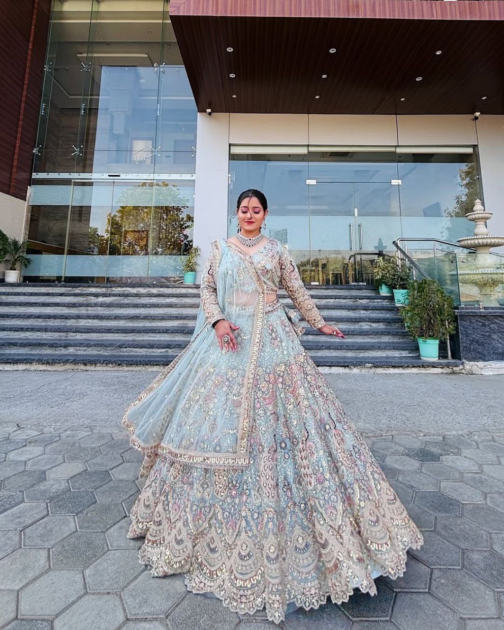 Peacock Motif Embroidered Net Lehenga Choli Set with Dupatta