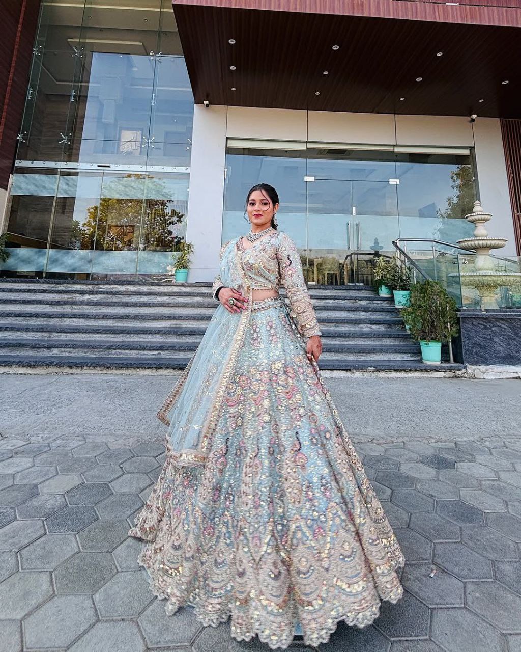 Peacock Motif Embroidered Net Lehenga Choli Set with Dupatta