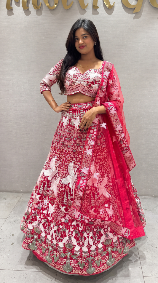 Designer Pink Heavy Embroidery Bridal Lehenga Choli with Dupatta