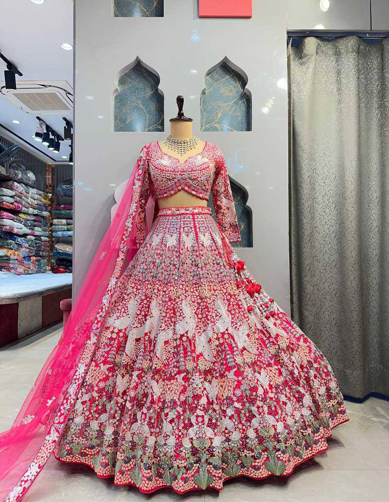 Designer Pink Heavy Embroidery Bridal Lehenga Choli with Dupatta