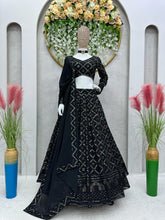 Load image into Gallery viewer, Flattering Black Color Occasion Wear Georgette Embroidered Design Work Lehenga Choli
