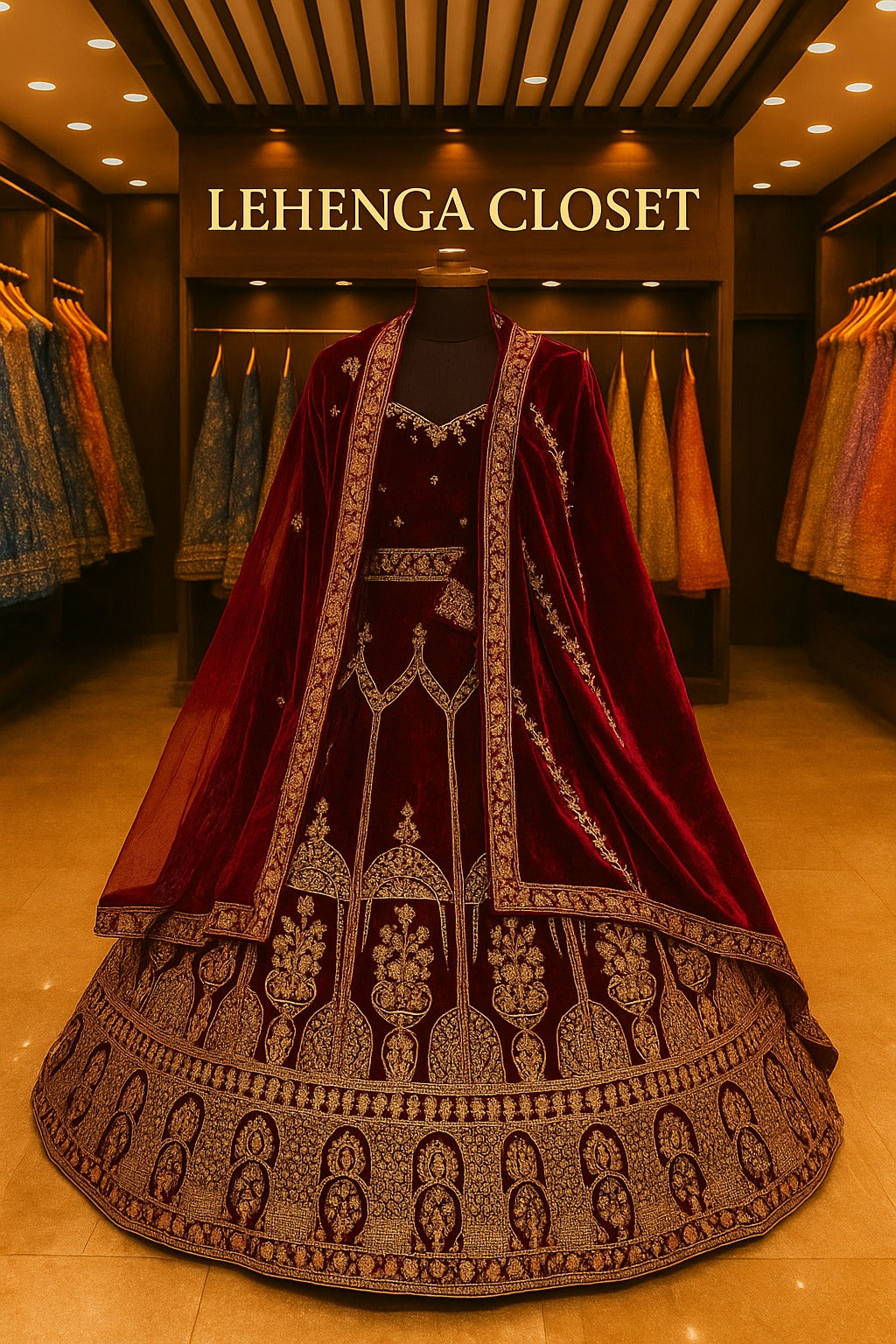 Bridal Wear Heavy Velvet Zarkan Work Multi Colour Double Dupatta & Double Cancan Rajwadi Lehenga Choli