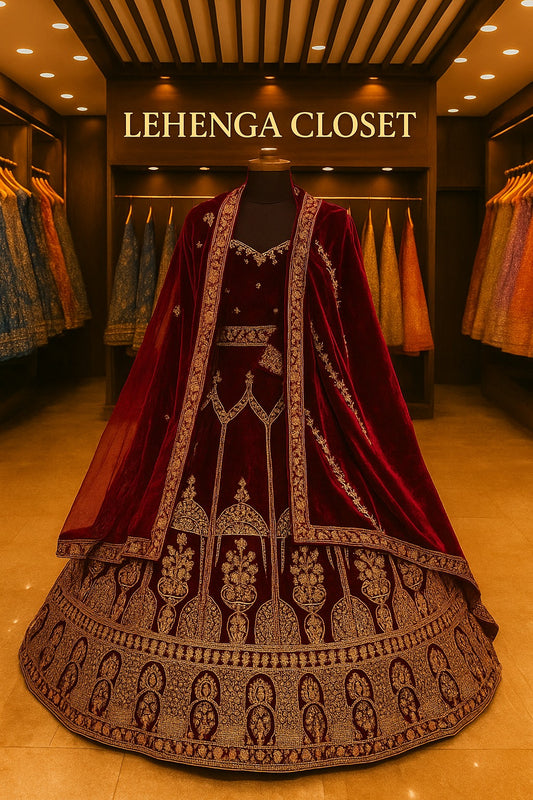 Bridal Wear Heavy Velvet Zarkan Work Multi Colour Double Dupatta & Double Cancan Rajwadi Lehenga Choli