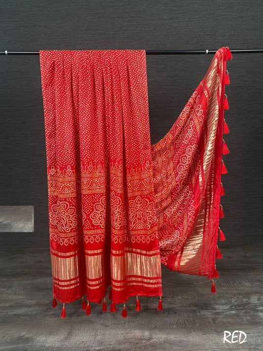 Pure Gujji Silk Bandhani Print Dupatta With Tassels