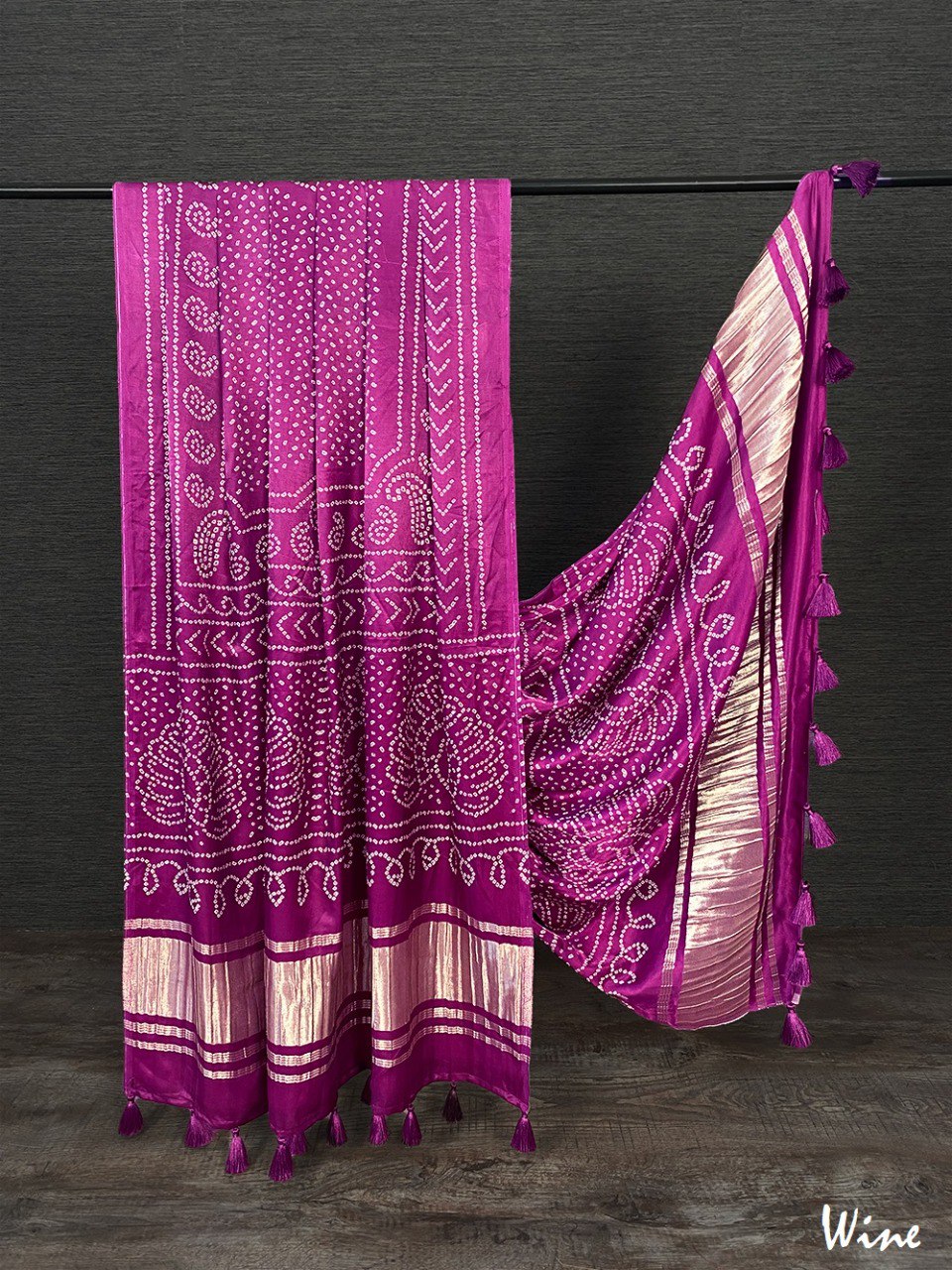 Pure Gujji Silk Bandhani Print Dupatta With Tassels