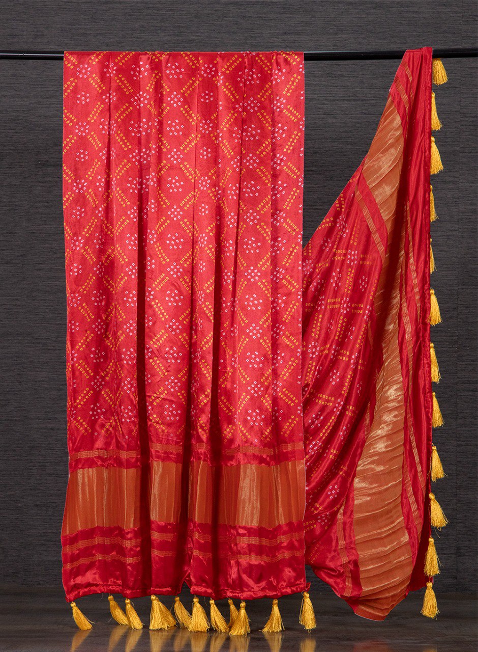 Pure Gujji Silk Bandhani Print Dupatta With Tassels