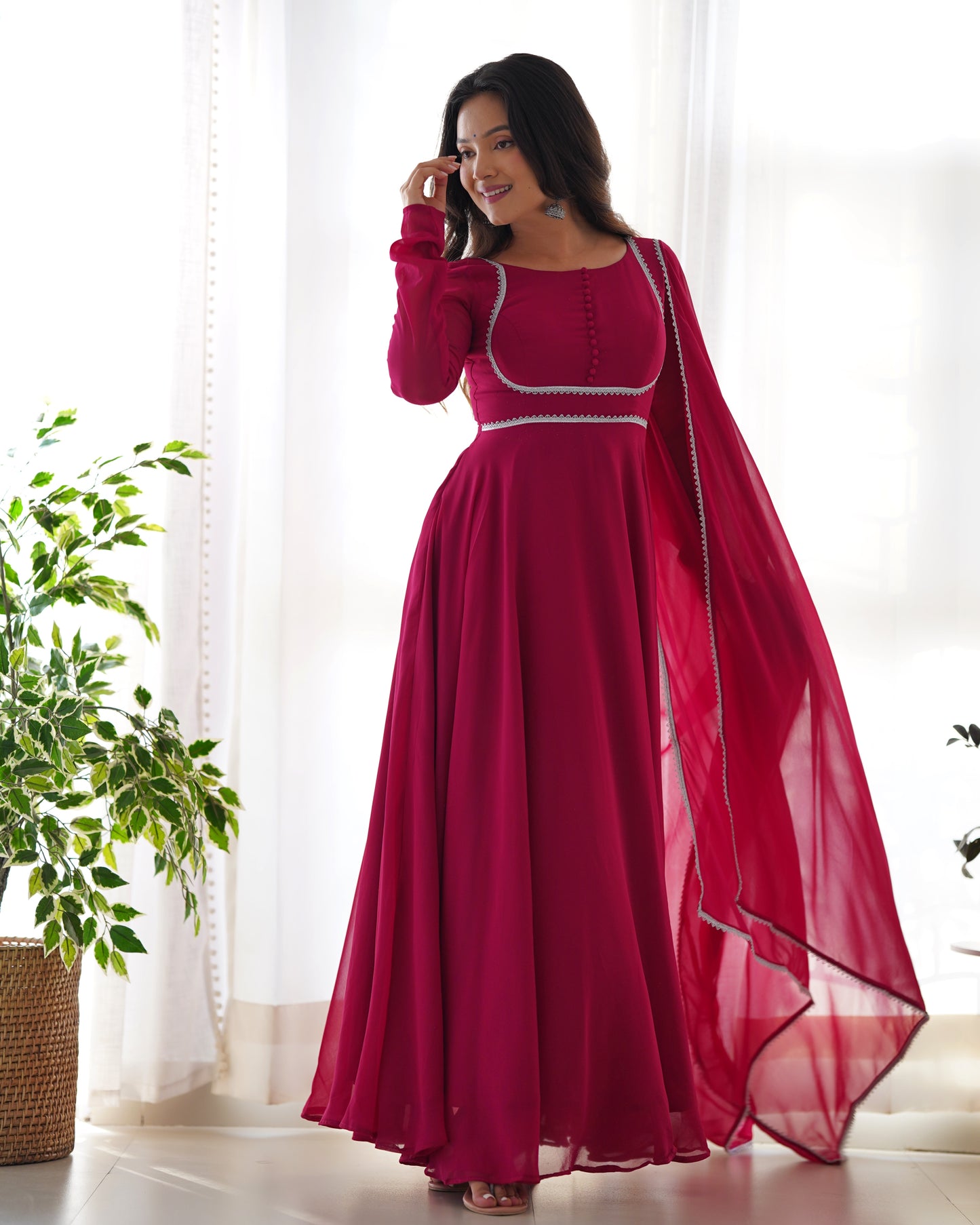 Party Wear Pure Georgette Long Stitched Gown For Girls Wear