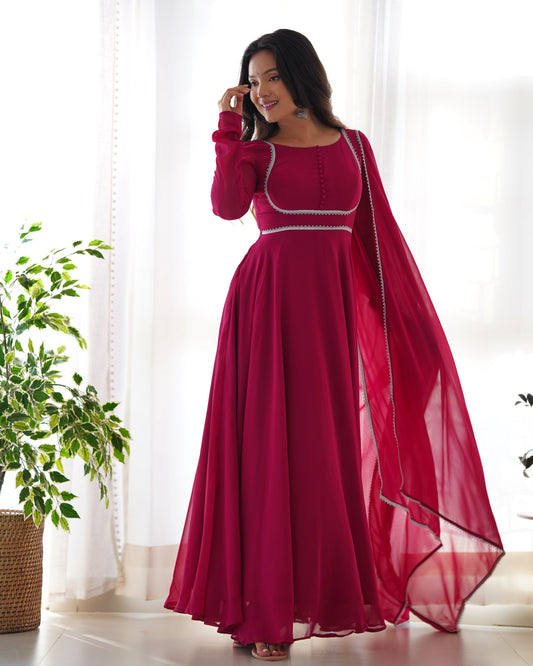 Party Wear Pure Georgette Long Stitched Gown For Girls Wear