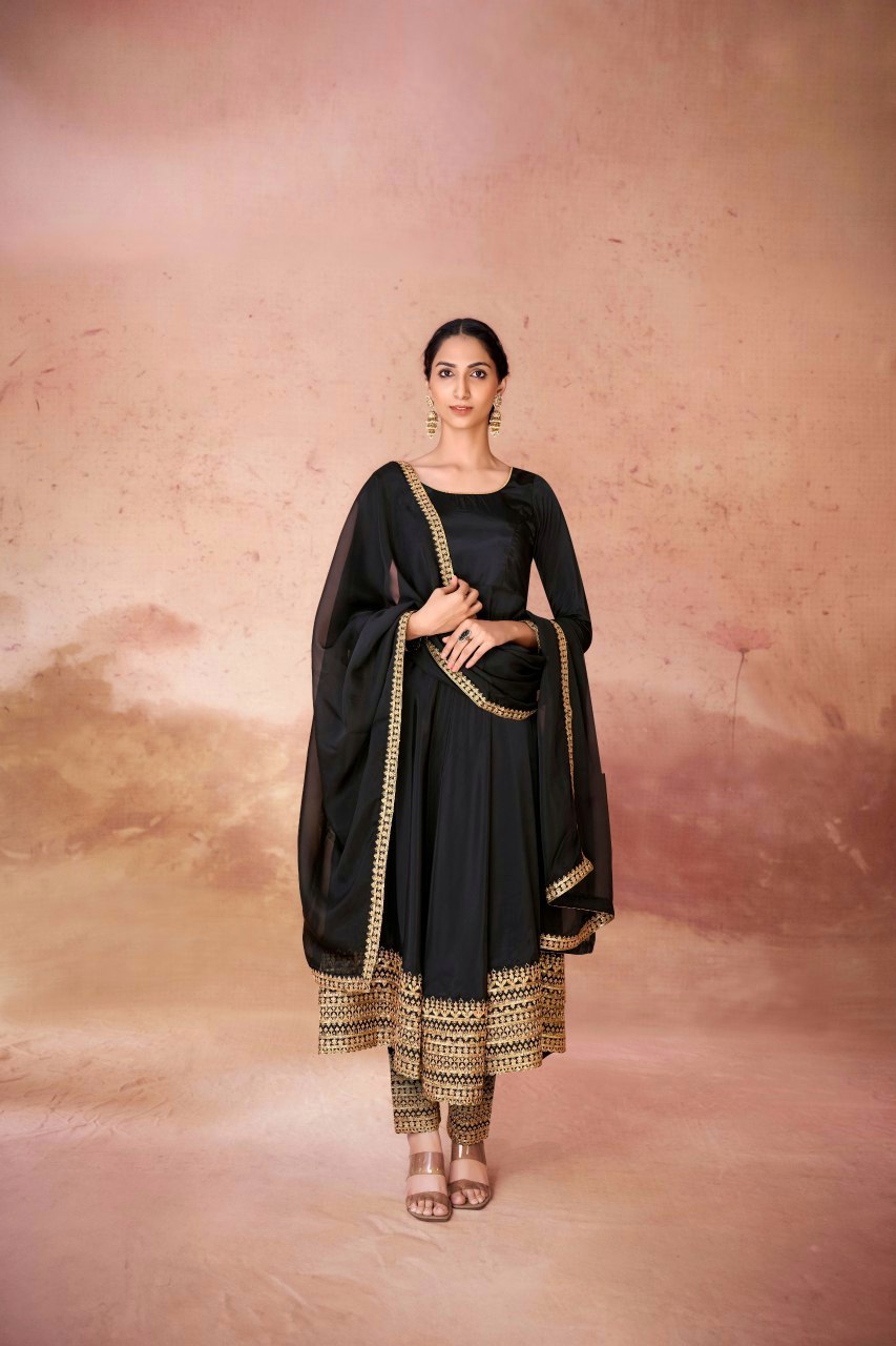 Black Embroidered Anarkali Dress Fully Stitched