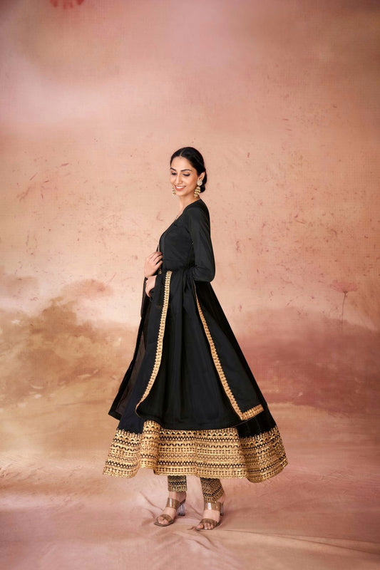 Black Embroidered Anarkali Dress Fully Stitched