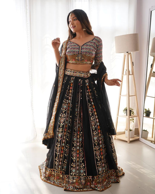 Black Treditional Wear Beautiful Georgette Designer Lehenga Choli