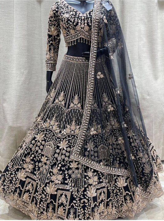 Black Soft Net Heavy Sequence Jari Work Lehenga Choli