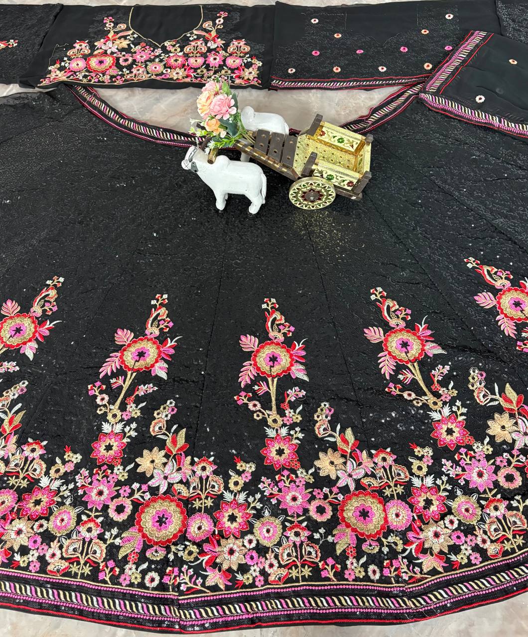 Midnight Black Georgette Sequence Work Party Wear Lehenga Choli