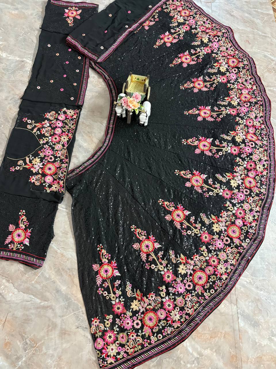 Midnight Black Georgette Sequence Work Party Wear Lehenga Choli