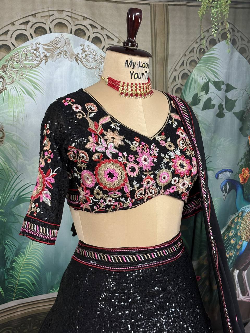 Midnight Black Georgette Sequence Work Party Wear Lehenga Choli