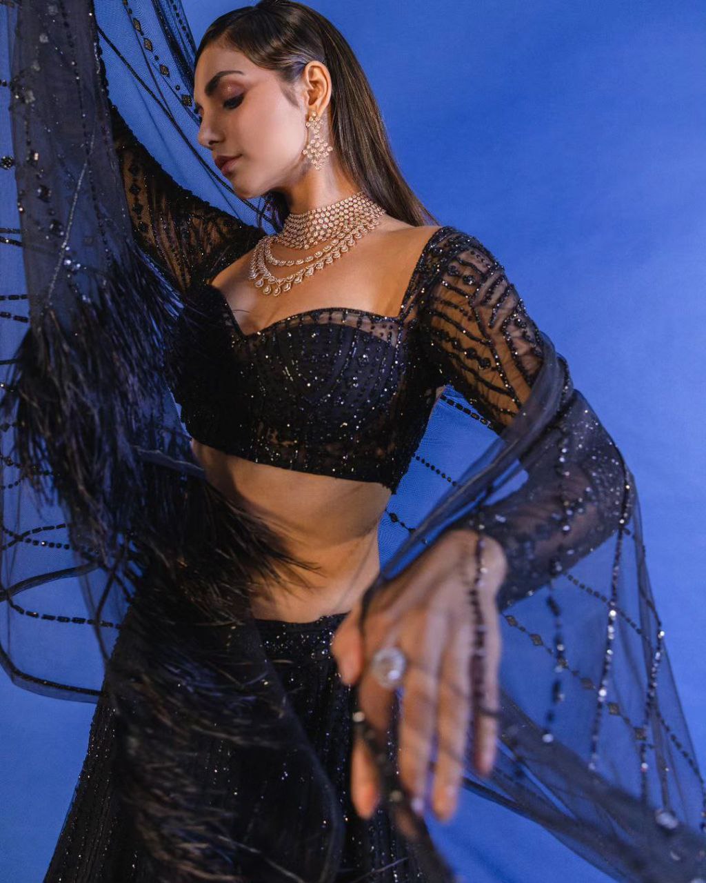 Black Soft Net Embroidered Semi Stitched Lehenga Choli