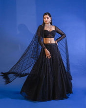 Load image into Gallery viewer, Black Soft Net Embroidered Semi Stitched Lehenga Choli
