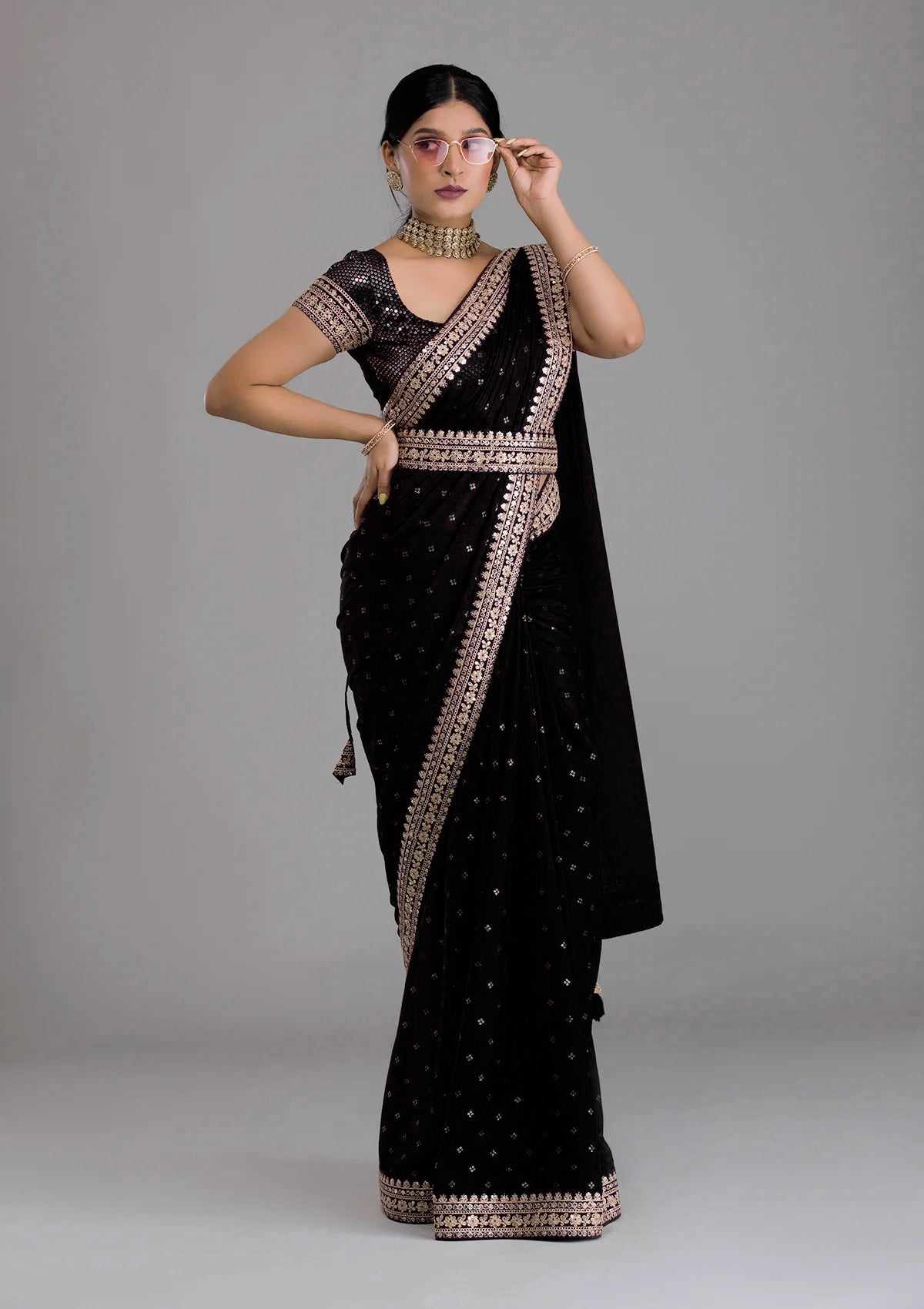 Wedding Wear All Over Foil Work Sequence And Codding Embroidary Border Saree