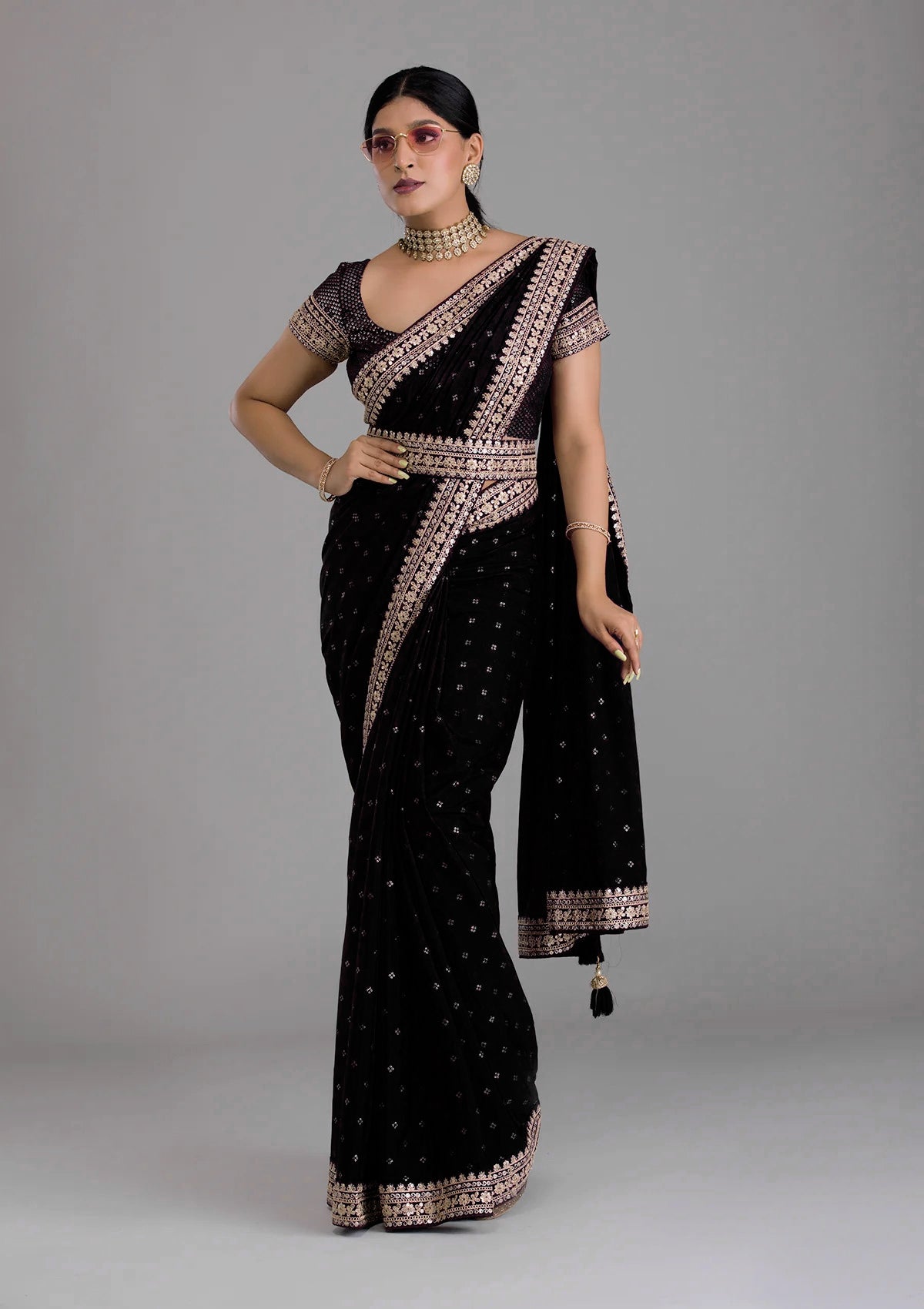 Wedding Wear All Over Foil Work Sequence And Codding Embroidary Border Saree