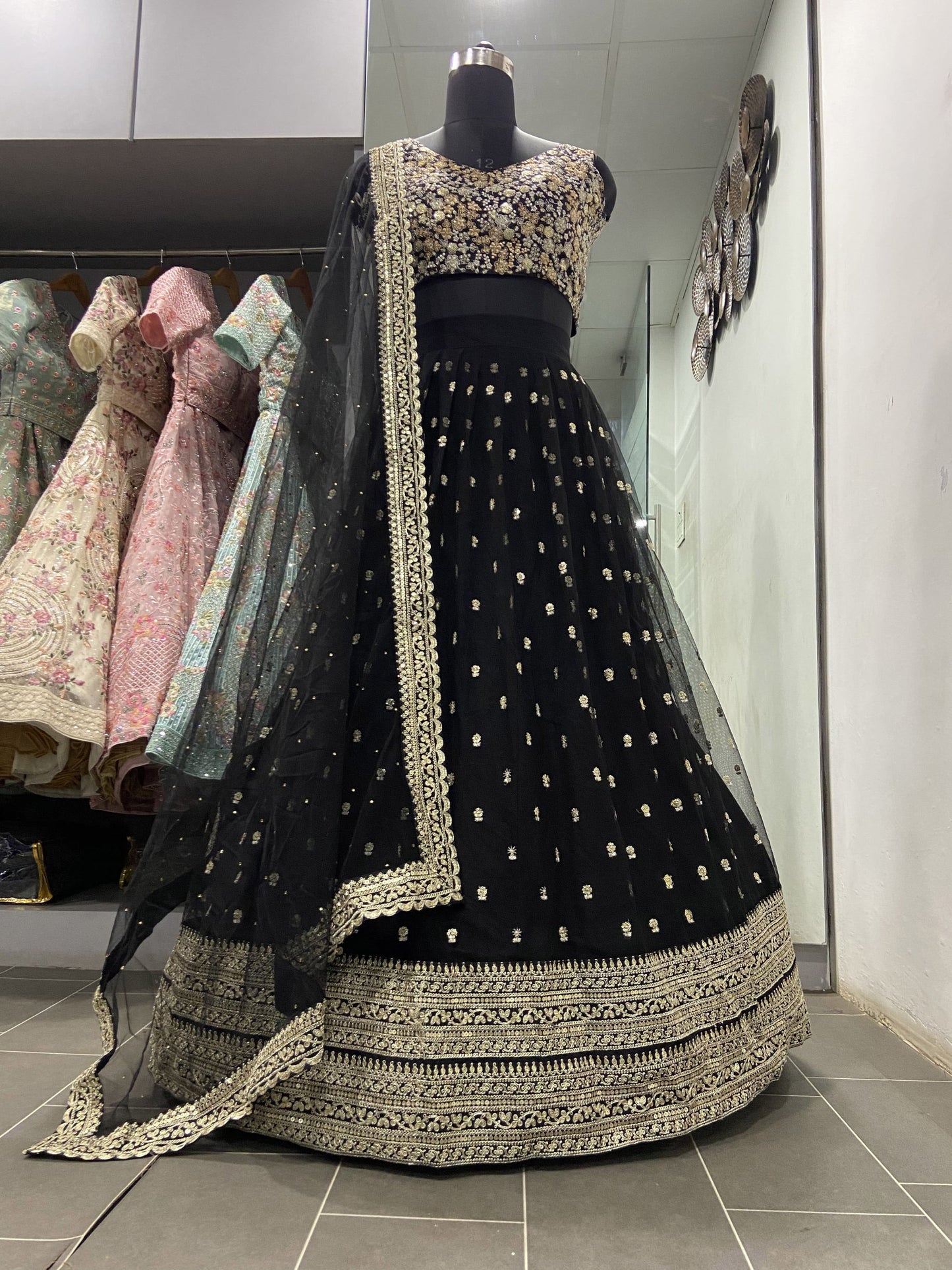 Black Soft Net Sequence Work Lehenga Choli
