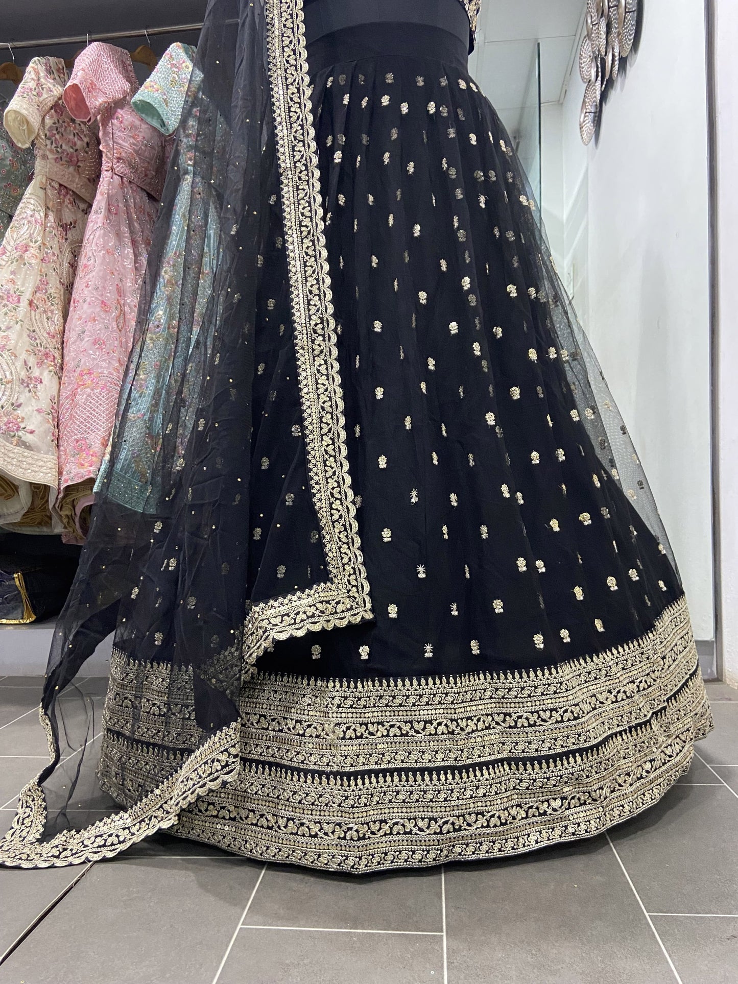 Black Soft Net Sequence Work Lehenga Choli