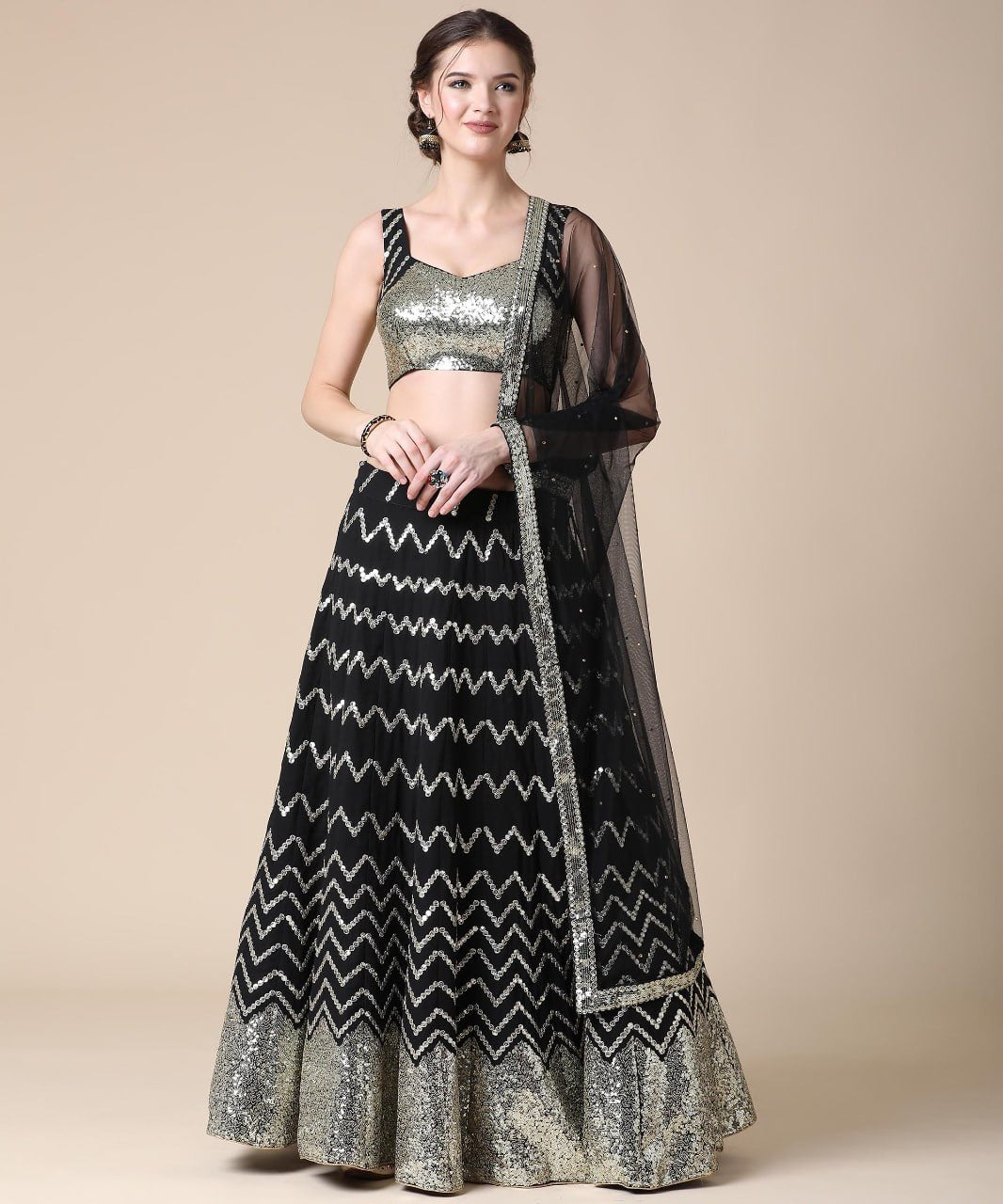 Black Heavy Sequence Worked Wedding Wear Lehenga Choli