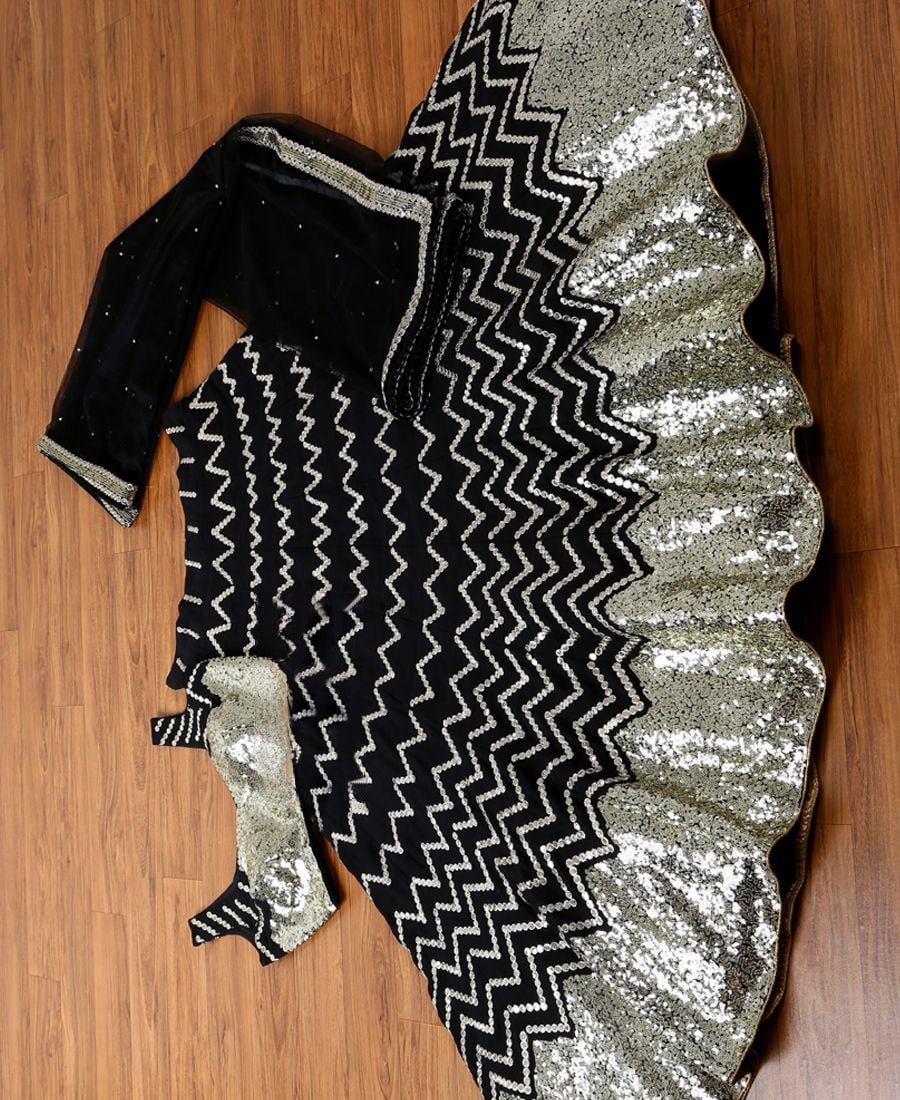 Black Heavy Sequence Worked Wedding Wear Lehenga Choli