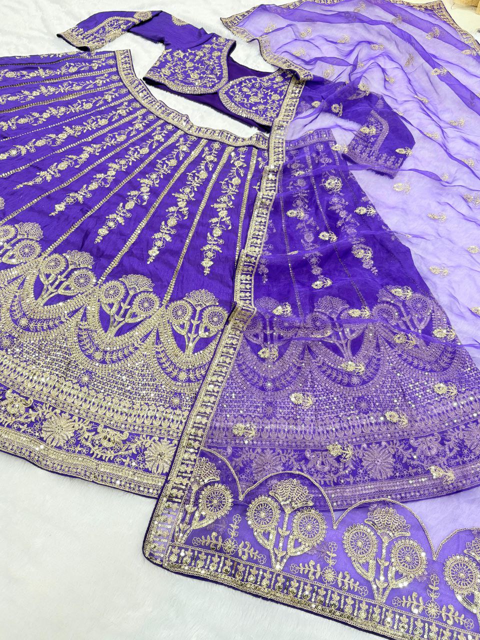 Royal Purple Embroidered Lehenga Choli with Dupatta – Wedding Wear Collection