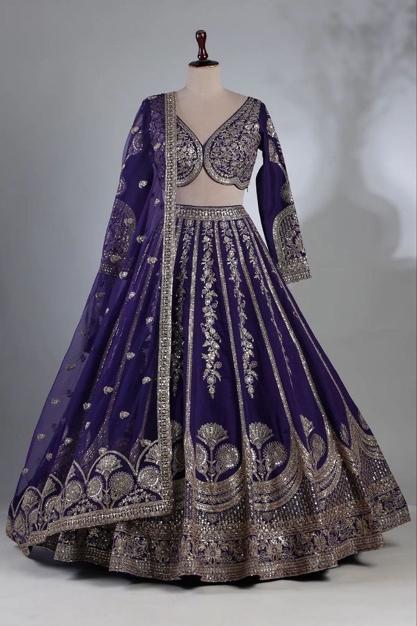 Royal Purple Embroidered Lehenga Choli with Dupatta – Wedding Wear Collection