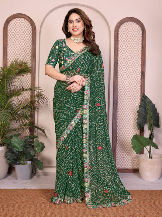 Womens New Trendy Latest Daily Wear Bandhej Georgette Saree