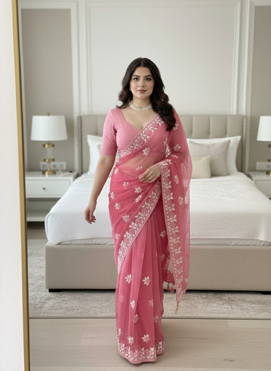 New Women's Party Wear Soft Net Saree
