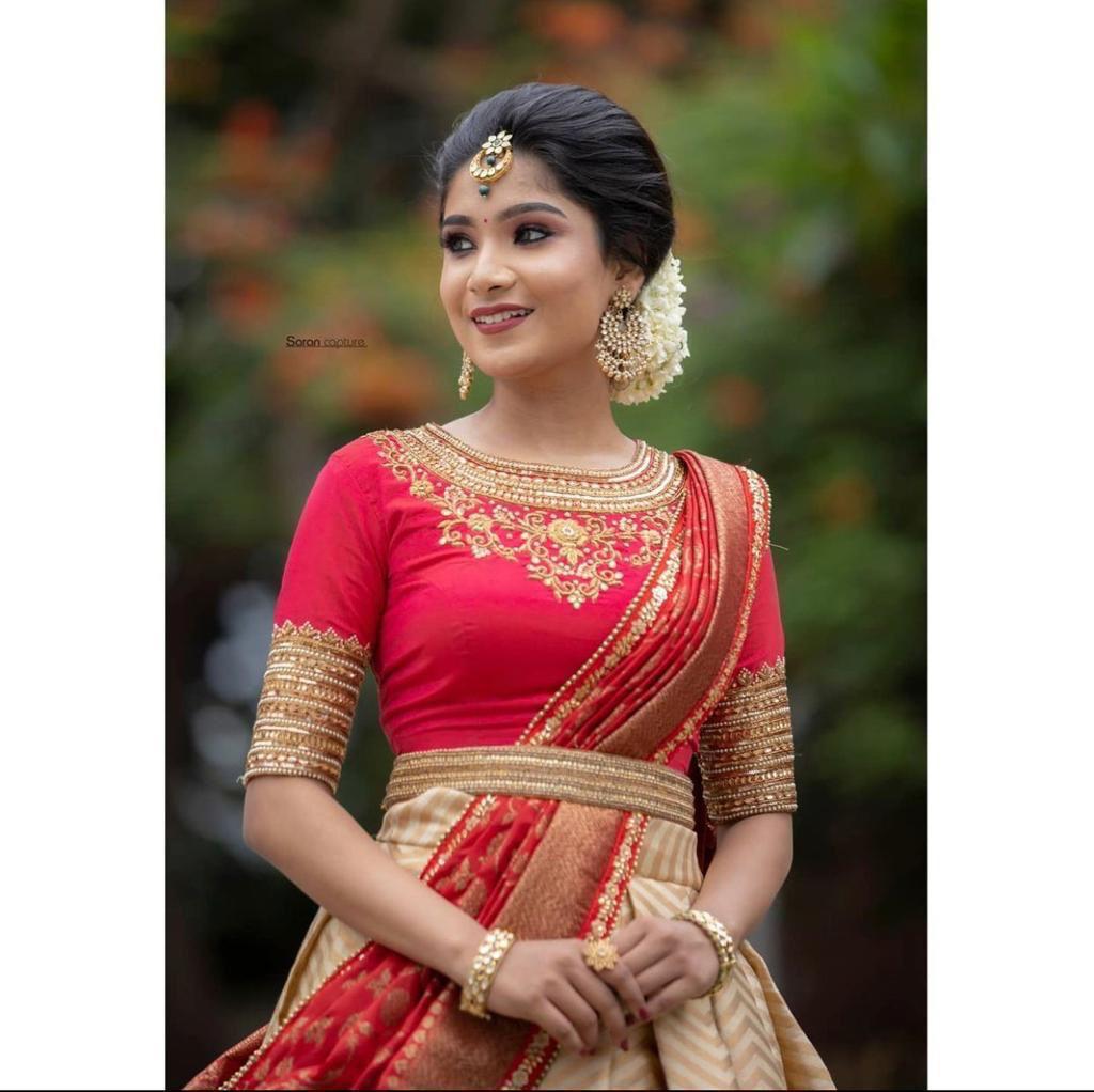 Cream Colour Kanjiveram Silk Zari Lehanga Choli