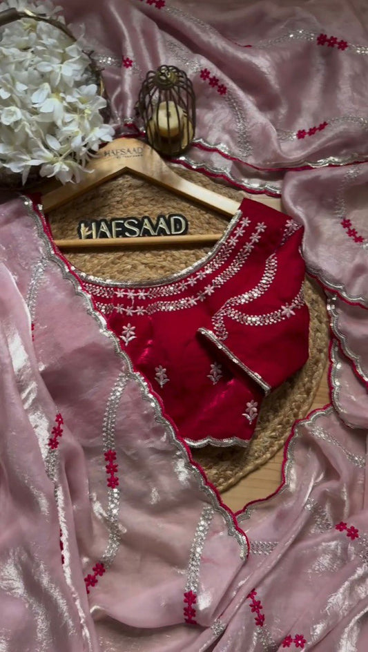 Elegant Pink Crunchy Silk Saree with Thread & Sequence Work