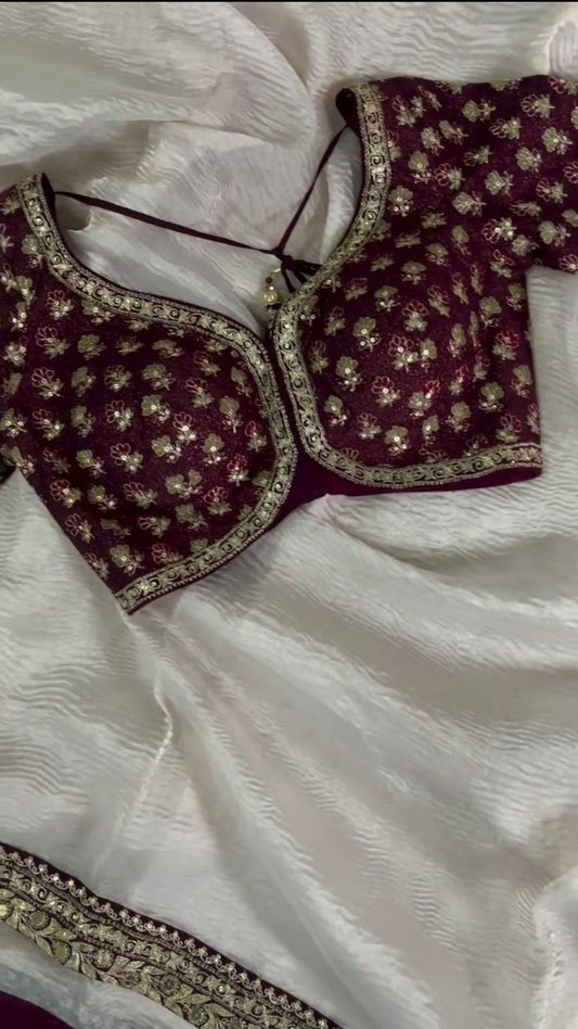 Graceful Off White Crunchy Silk Saree for Wedding & Festive Wear