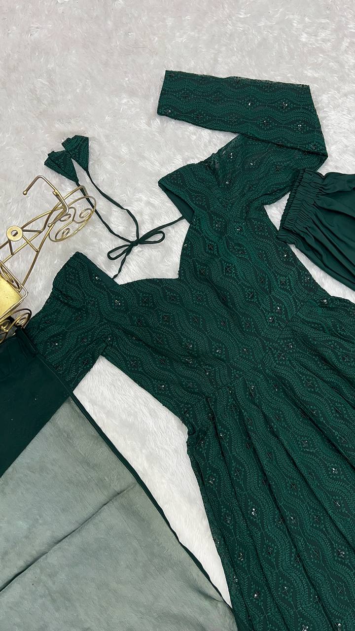 Grace in Green  Heavy Work Long Gown Full Stiched