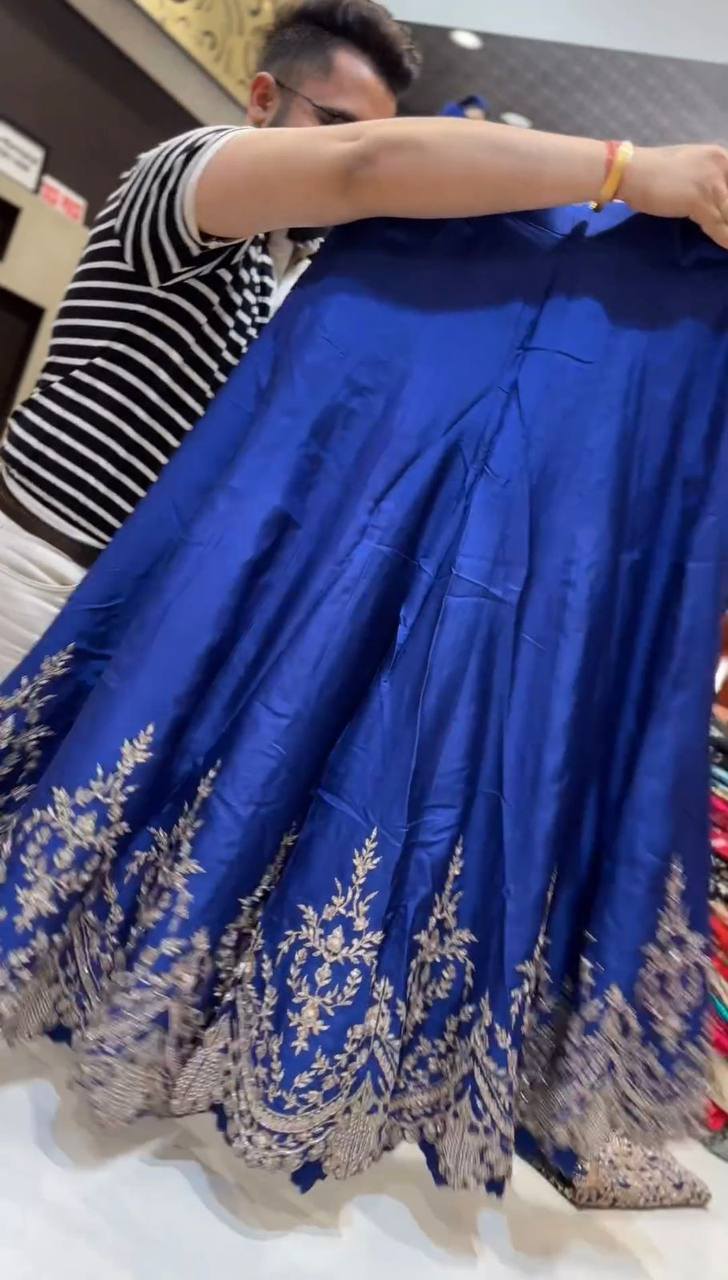 Royal Blue Sharara Set with Sequence & Thread Work