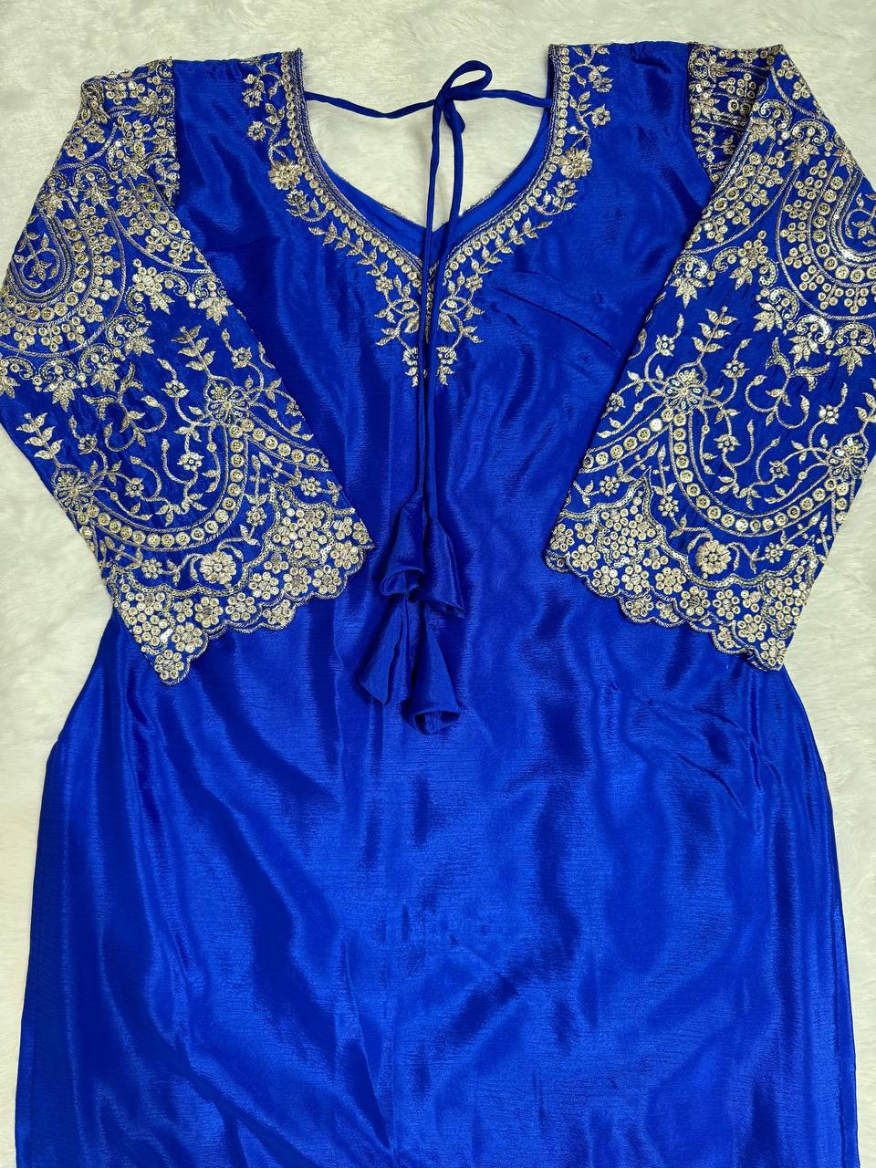 Royal Blue Sharara Set with Sequence & Thread Work