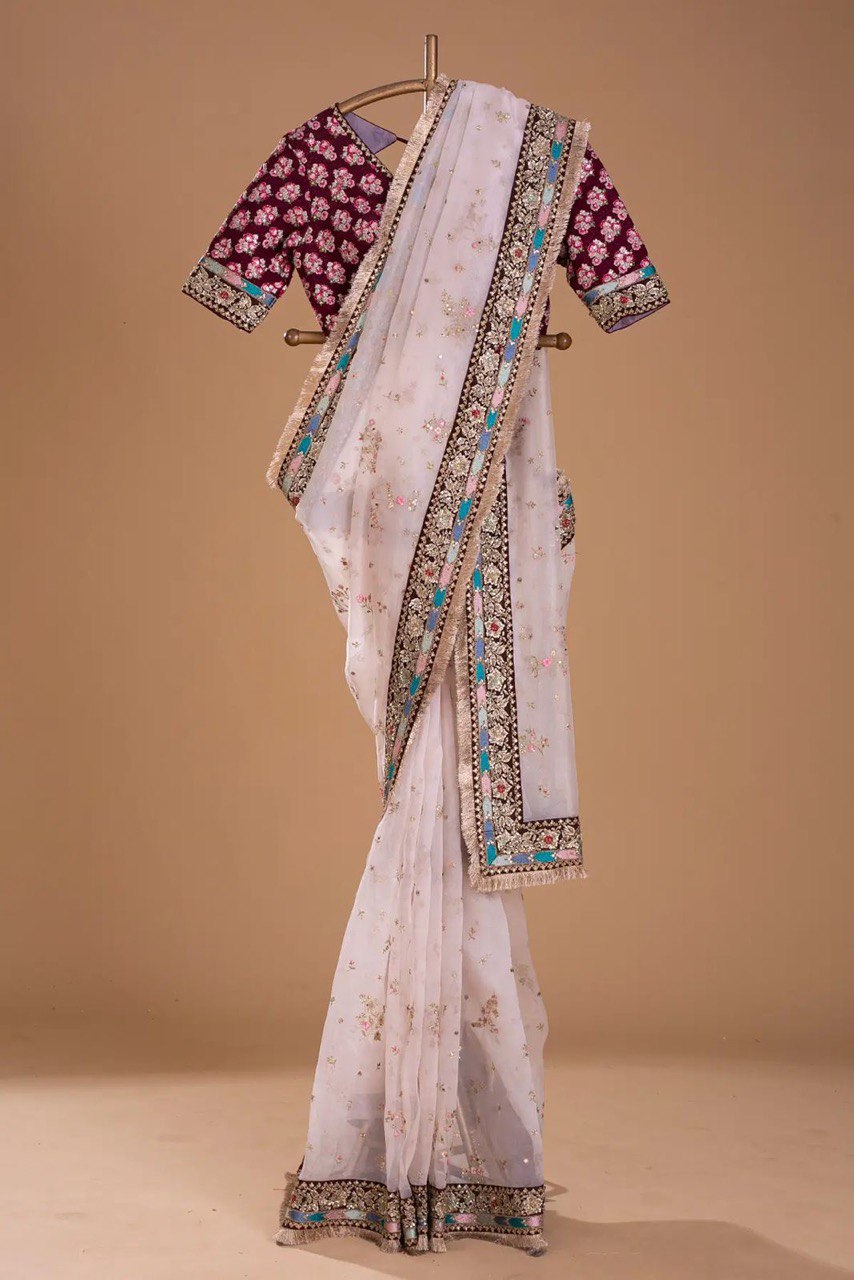 Elegant Peach Organza Saree for Festive & Wedding Wear