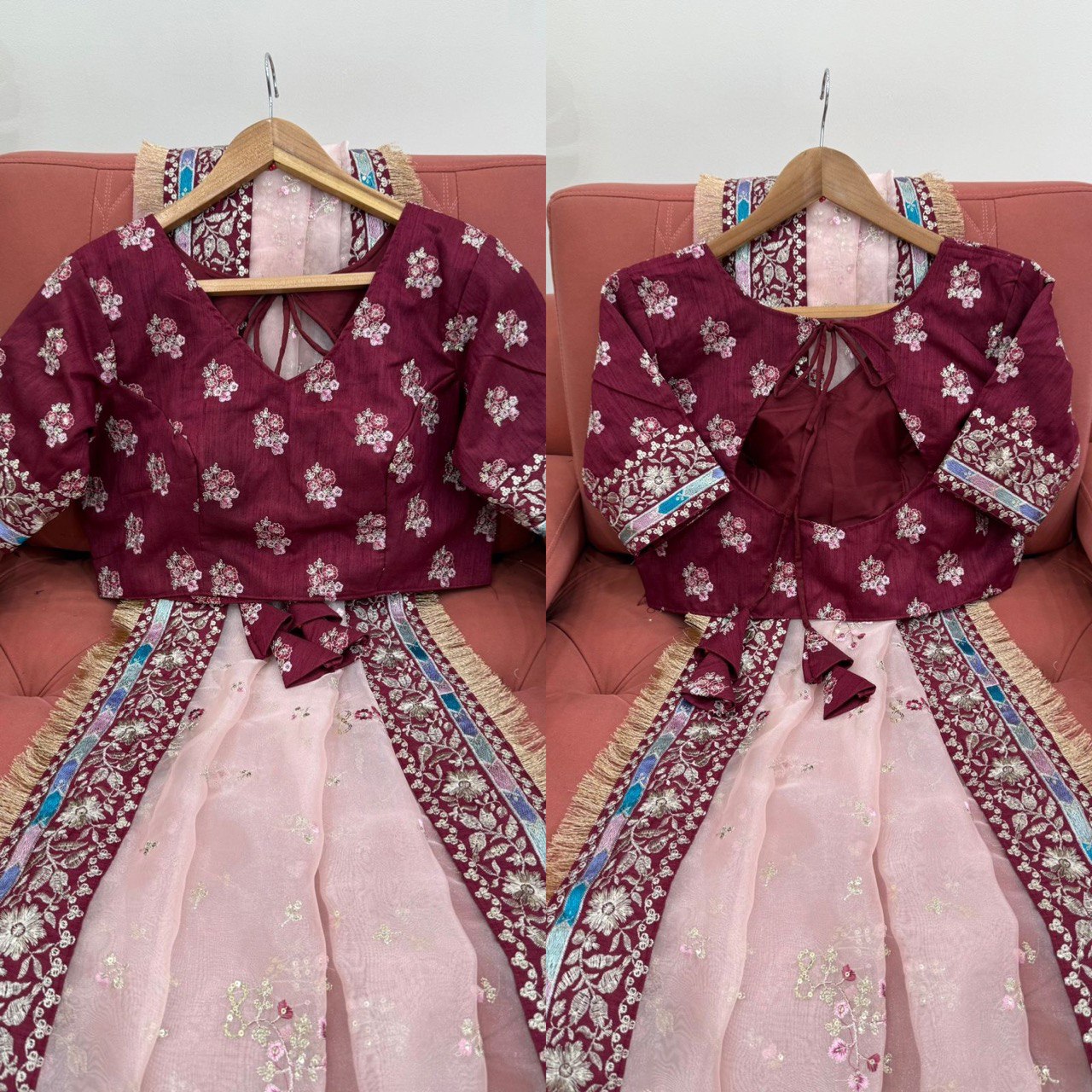 Elegant Peach Organza Saree for Festive & Wedding Wear