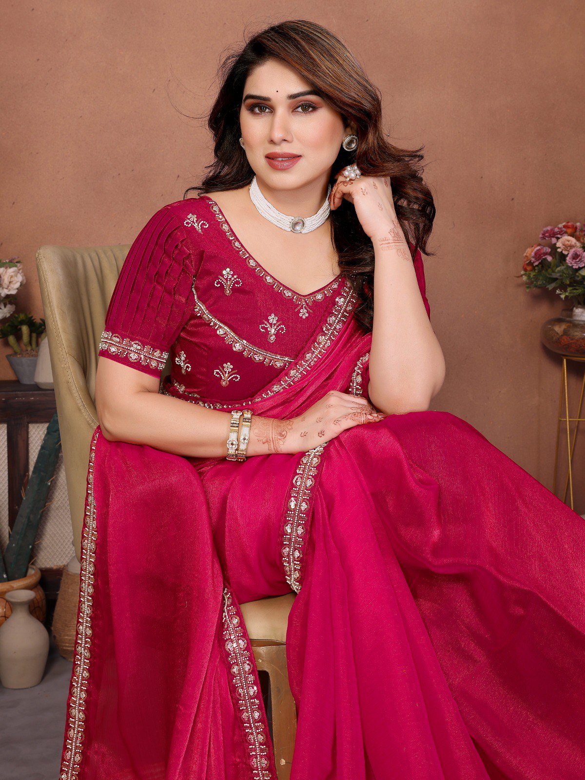 New Latest Trendy Party Wear Fendy Chiffon Saree
