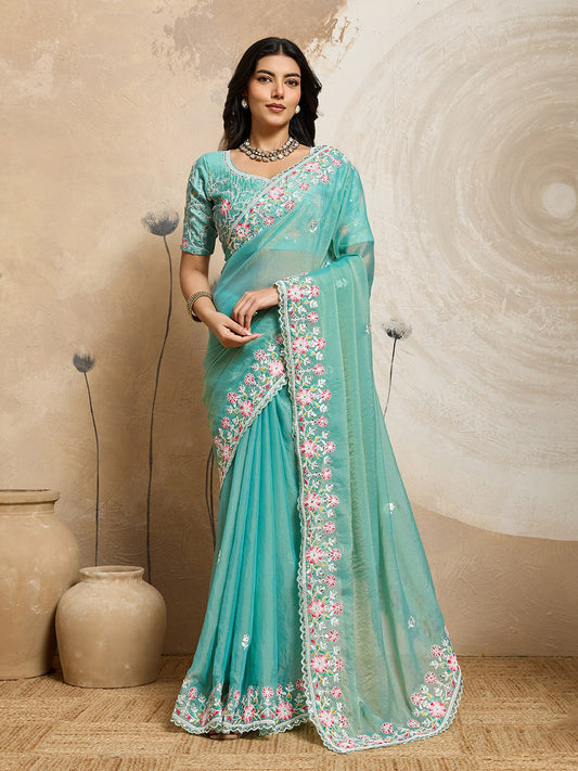 Womens New Wedding Special Party Wear Soft NxC Moss chiffon saree