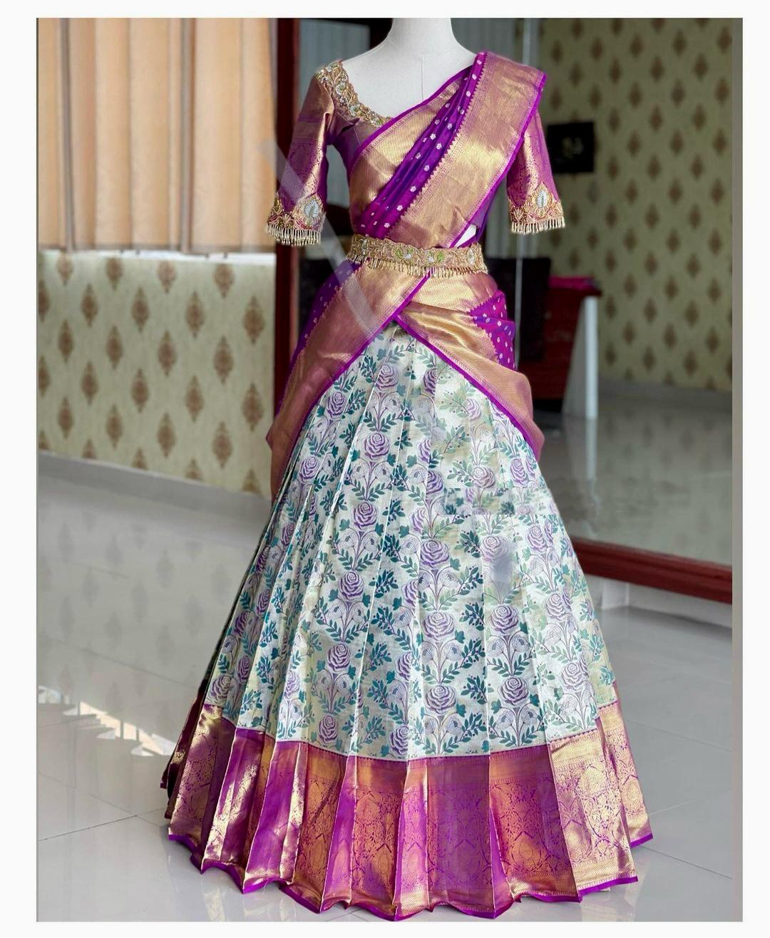 Light Sky Colour Kanjiveram Silk Zari Lehanga Choli