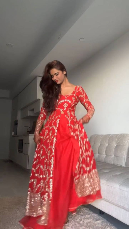 Gorgeous Red Georgette Gown for Wedding & Party Wear