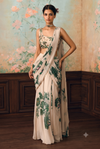 Off White Floral Printed Ready to Wear Georgette Saree with Embroidered Unstich Blouse Piece